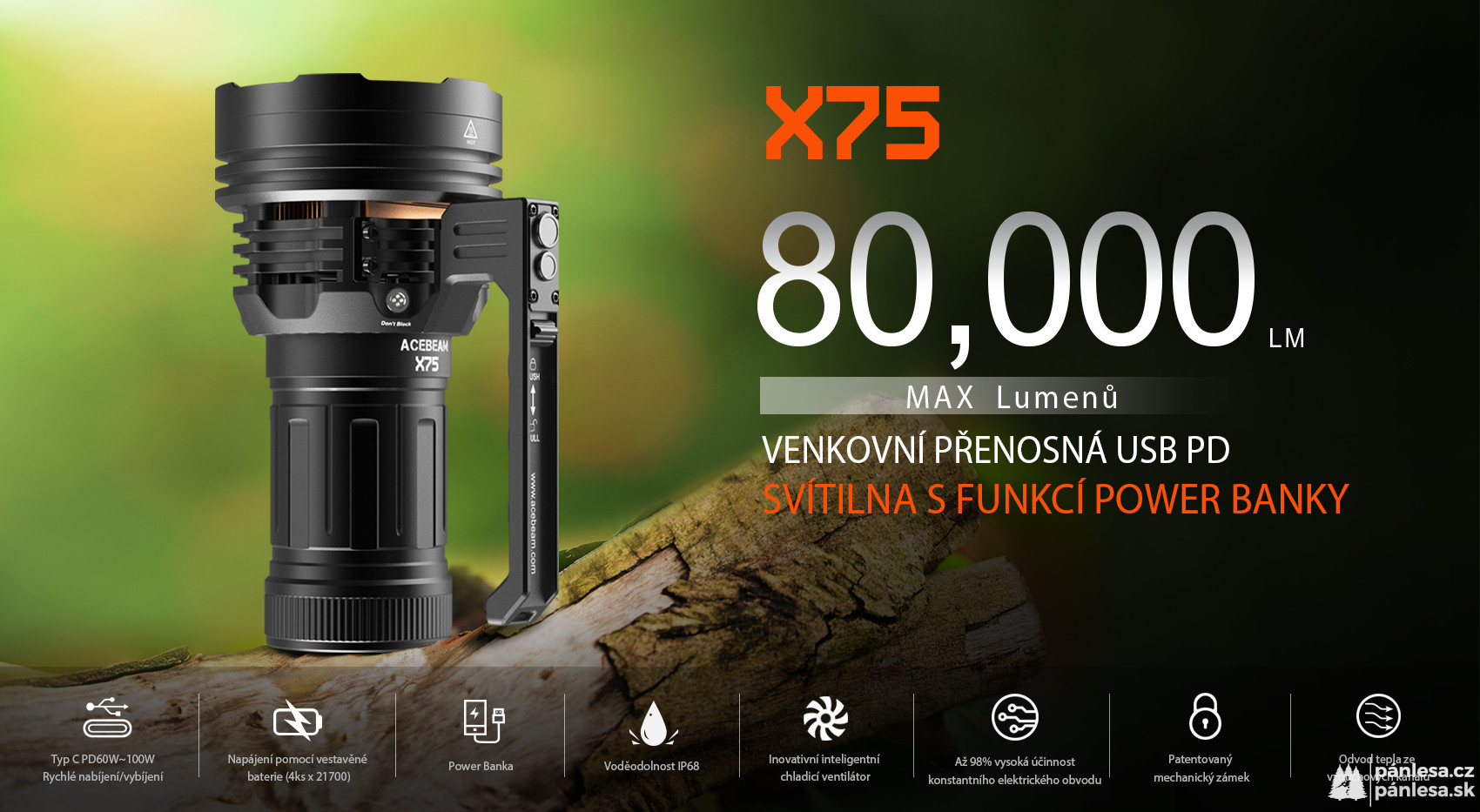 AceBeam X75, 80000 lm, black - LED baterka, čierna